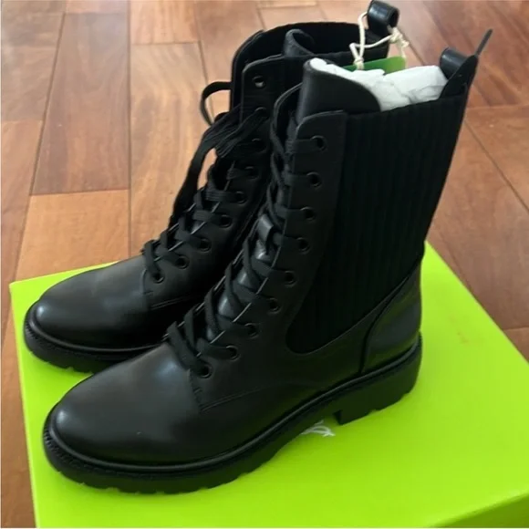 Black Lace Up Combat Boots - Picture 3 of 5